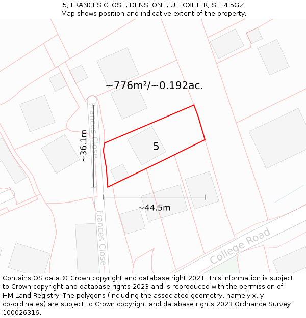 5, FRANCES CLOSE, DENSTONE, UTTOXETER, ST14 5GZ: Plot and title map
