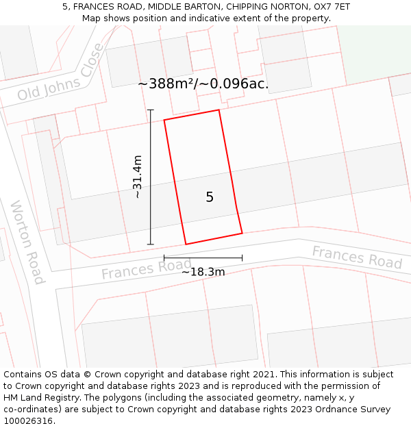 5, FRANCES ROAD, MIDDLE BARTON, CHIPPING NORTON, OX7 7ET: Plot and title map