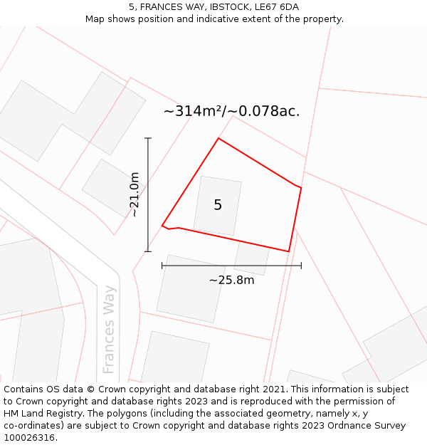 5, FRANCES WAY, IBSTOCK, LE67 6DA: Plot and title map