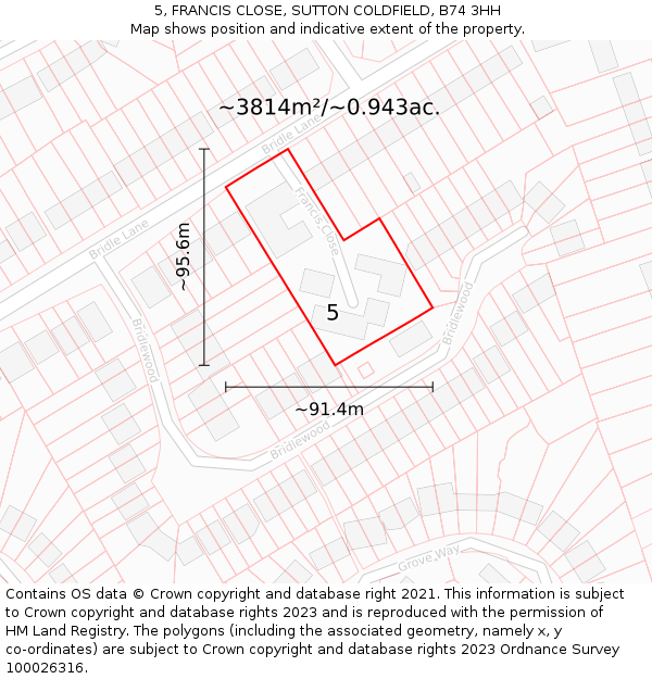5, FRANCIS CLOSE, SUTTON COLDFIELD, B74 3HH: Plot and title map