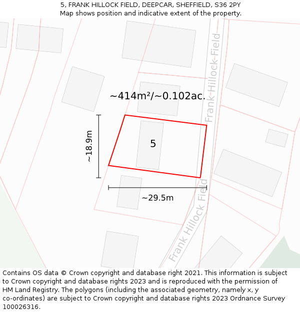 5, FRANK HILLOCK FIELD, DEEPCAR, SHEFFIELD, S36 2PY: Plot and title map