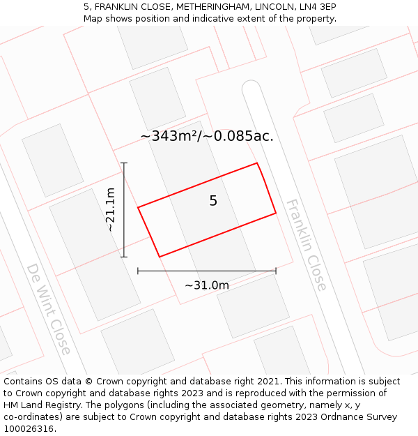 5, FRANKLIN CLOSE, METHERINGHAM, LINCOLN, LN4 3EP: Plot and title map