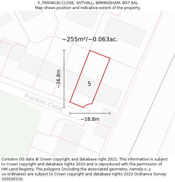 5, FRANKLIN CLOSE, WYTHALL, BIRMINGHAM, B47 6AL: Plot and title map