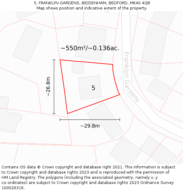 5, FRANKLYN GARDENS, BIDDENHAM, BEDFORD, MK40 4QB: Plot and title map