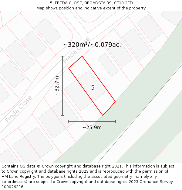 5, FREDA CLOSE, BROADSTAIRS, CT10 2ED: Plot and title map