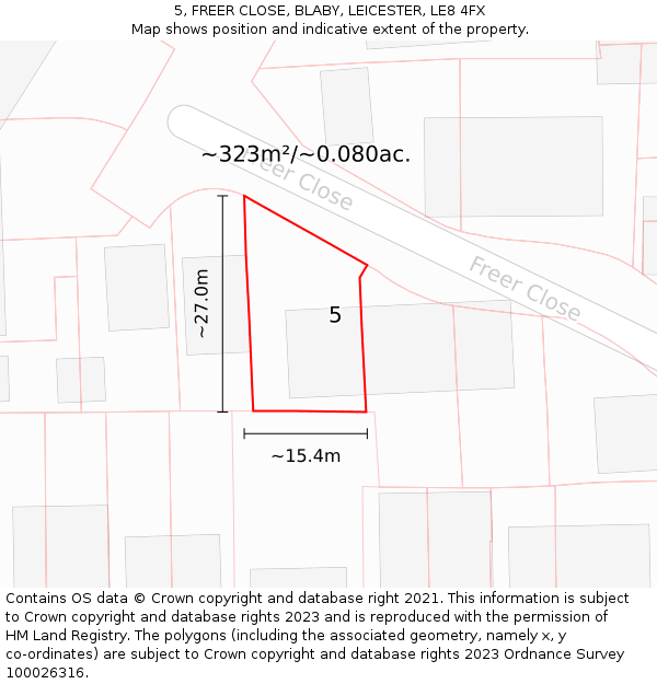 5, FREER CLOSE, BLABY, LEICESTER, LE8 4FX: Plot and title map