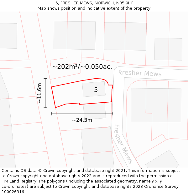 5, FRESHER MEWS, NORWICH, NR5 9HF: Plot and title map
