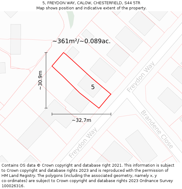 5, FREYDON WAY, CALOW, CHESTERFIELD, S44 5TR: Plot and title map