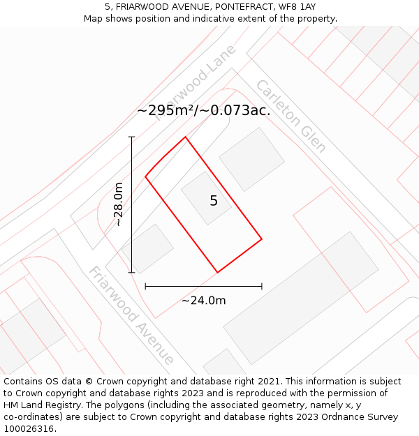 5, FRIARWOOD AVENUE, PONTEFRACT, WF8 1AY: Plot and title map