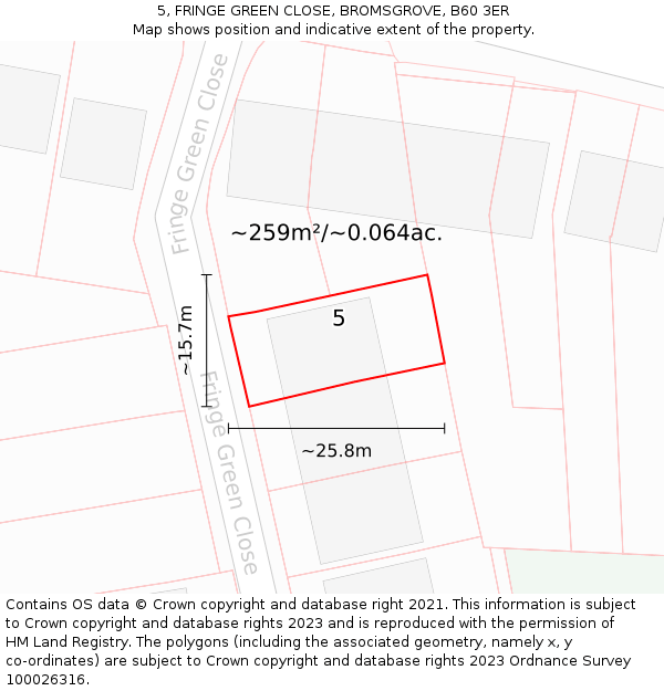 5, FRINGE GREEN CLOSE, BROMSGROVE, B60 3ER: Plot and title map