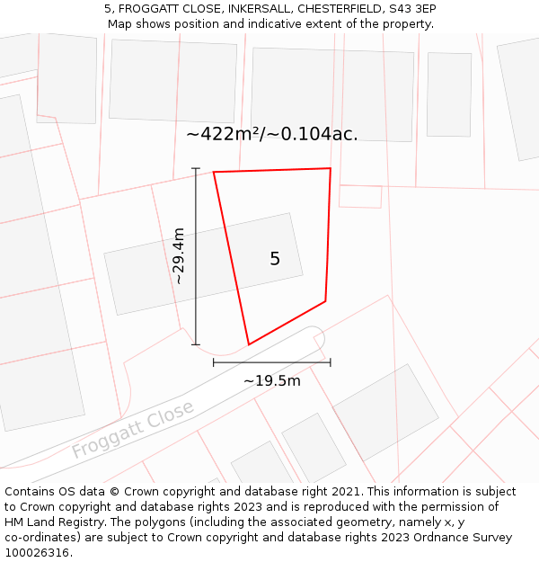 5, FROGGATT CLOSE, INKERSALL, CHESTERFIELD, S43 3EP: Plot and title map