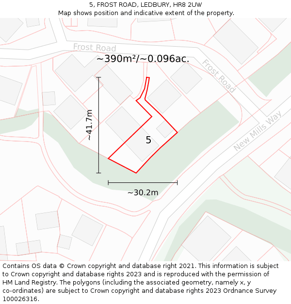 5, FROST ROAD, LEDBURY, HR8 2UW: Plot and title map