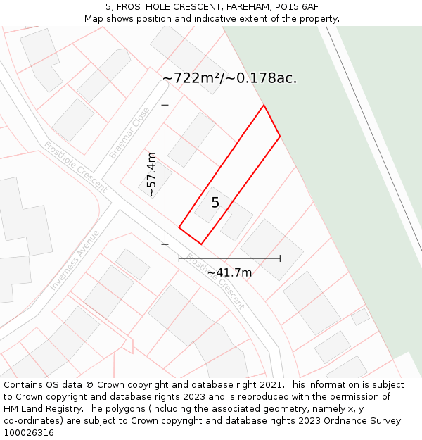 5, FROSTHOLE CRESCENT, FAREHAM, PO15 6AF: Plot and title map