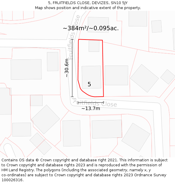 5, FRUITFIELDS CLOSE, DEVIZES, SN10 5JY: Plot and title map