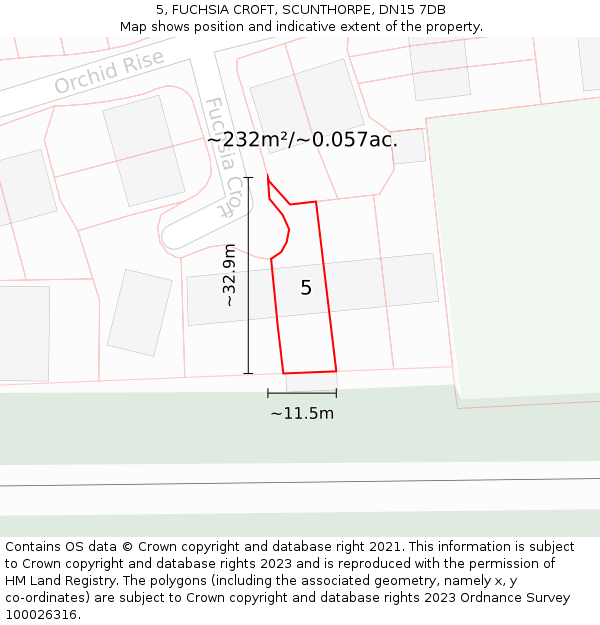 5, FUCHSIA CROFT, SCUNTHORPE, DN15 7DB: Plot and title map