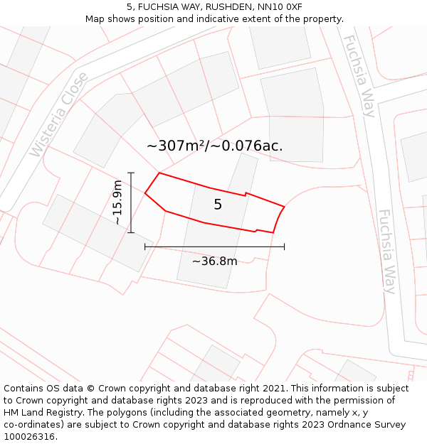 5, FUCHSIA WAY, RUSHDEN, NN10 0XF: Plot and title map