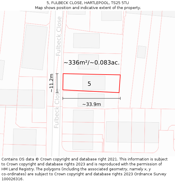 5, FULBECK CLOSE, HARTLEPOOL, TS25 5TU: Plot and title map