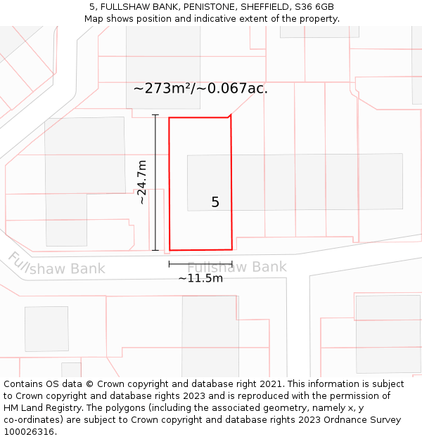 5, FULLSHAW BANK, PENISTONE, SHEFFIELD, S36 6GB: Plot and title map