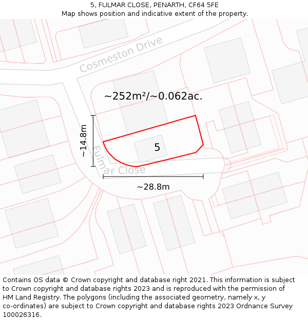 5, FULMAR CLOSE, PENARTH, CF64 5FE: Plot and title map