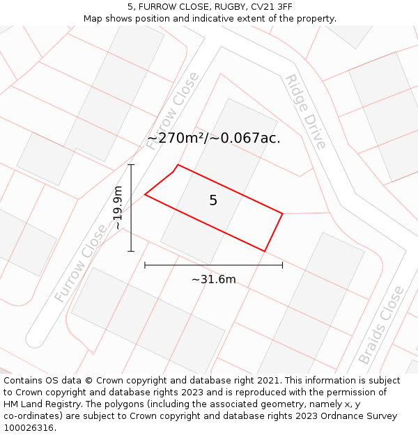 5, FURROW CLOSE, RUGBY, CV21 3FF: Plot and title map