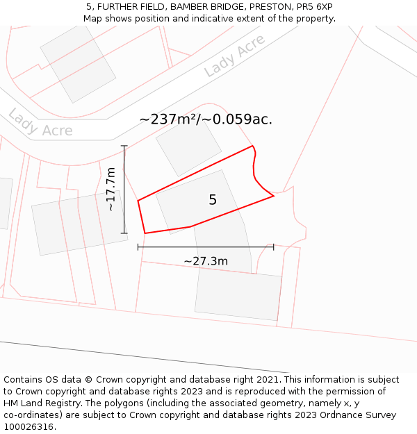 5, FURTHER FIELD, BAMBER BRIDGE, PRESTON, PR5 6XP: Plot and title map