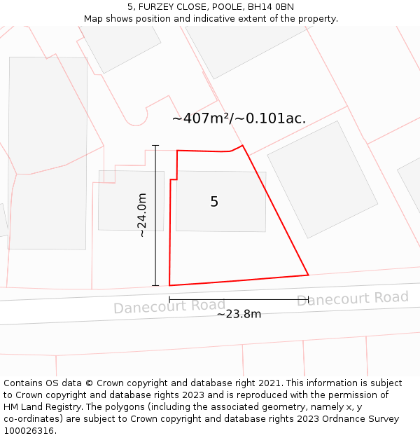 5, FURZEY CLOSE, POOLE, BH14 0BN: Plot and title map