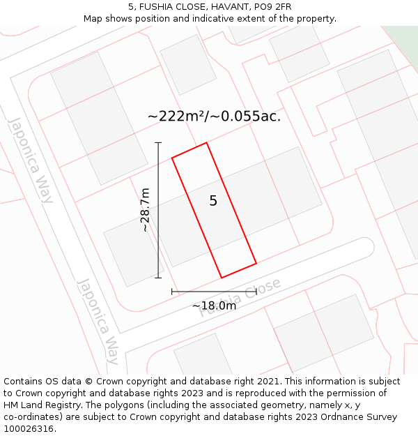 5, FUSHIA CLOSE, HAVANT, PO9 2FR: Plot and title map