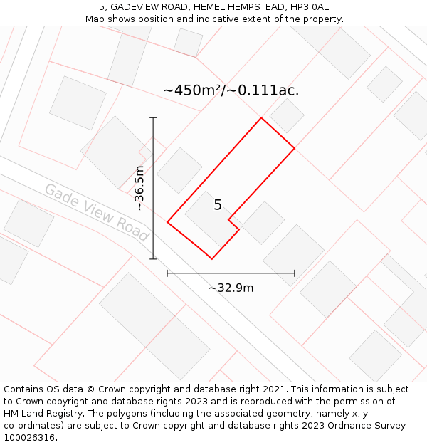 5, GADEVIEW ROAD, HEMEL HEMPSTEAD, HP3 0AL: Plot and title map