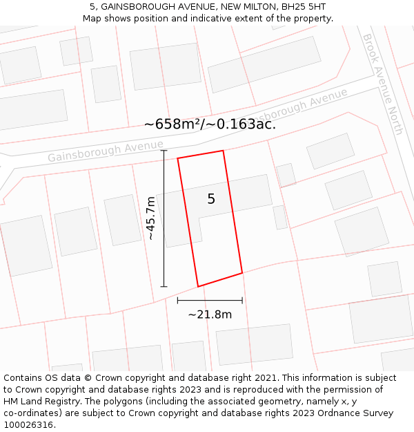 5, GAINSBOROUGH AVENUE, NEW MILTON, BH25 5HT: Plot and title map