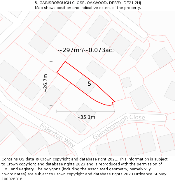 5, GAINSBOROUGH CLOSE, OAKWOOD, DERBY, DE21 2HJ: Plot and title map