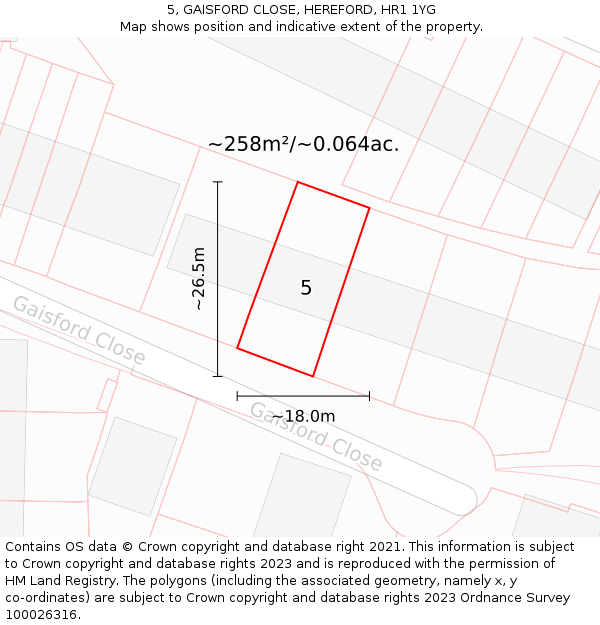 5, GAISFORD CLOSE, HEREFORD, HR1 1YG: Plot and title map