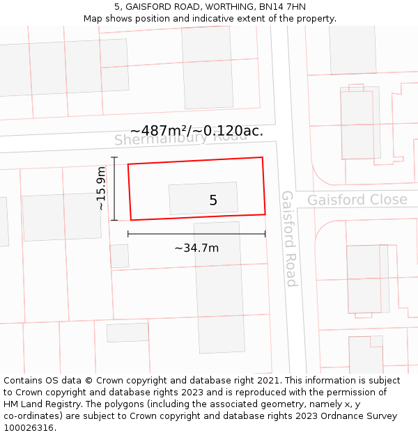 5, GAISFORD ROAD, WORTHING, BN14 7HN: Plot and title map