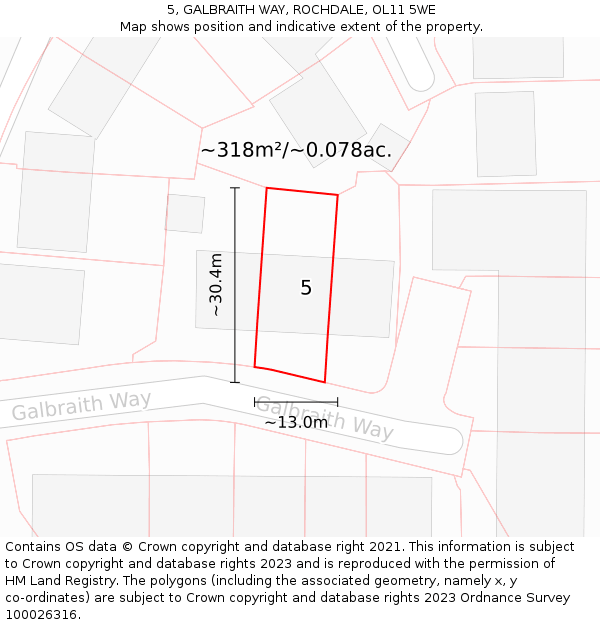 5, GALBRAITH WAY, ROCHDALE, OL11 5WE: Plot and title map