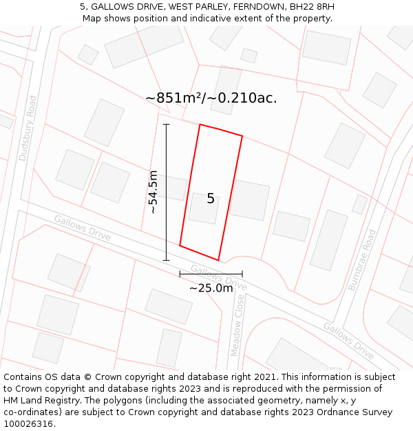 5, GALLOWS DRIVE, WEST PARLEY, FERNDOWN, BH22 8RH: Plot and title map