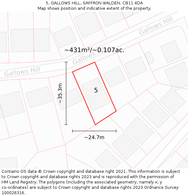 5, GALLOWS HILL, SAFFRON WALDEN, CB11 4DA: Plot and title map