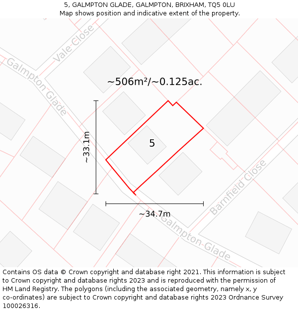 5, GALMPTON GLADE, GALMPTON, BRIXHAM, TQ5 0LU: Plot and title map