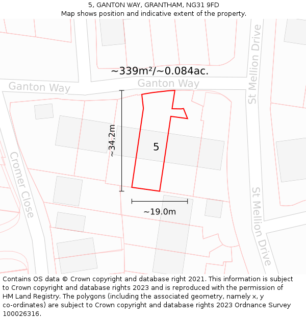 5, GANTON WAY, GRANTHAM, NG31 9FD: Plot and title map