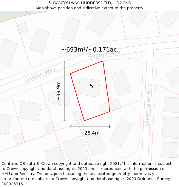 5, GANTON WAY, HUDDERSFIELD, HD2 2ND: Plot and title map