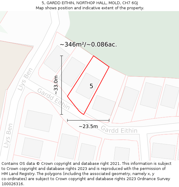 5, GARDD EITHIN, NORTHOP HALL, MOLD, CH7 6GJ: Plot and title map