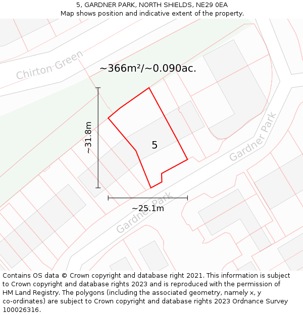 5, GARDNER PARK, NORTH SHIELDS, NE29 0EA: Plot and title map