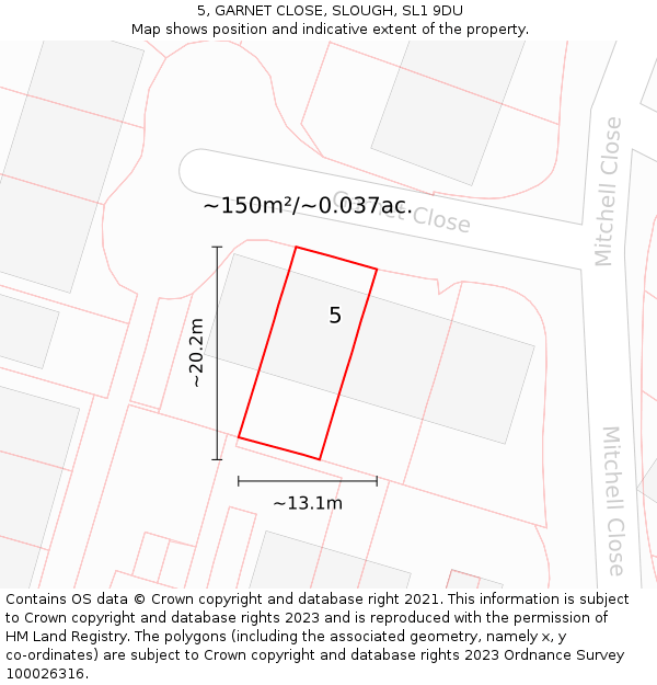 5, GARNET CLOSE, SLOUGH, SL1 9DU: Plot and title map