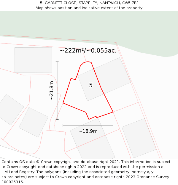 5, GARNETT CLOSE, STAPELEY, NANTWICH, CW5 7RF: Plot and title map