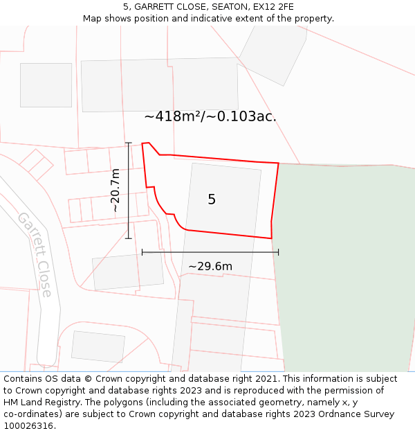 5, GARRETT CLOSE, SEATON, EX12 2FE: Plot and title map