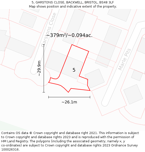 5, GARSTONS CLOSE, BACKWELL, BRISTOL, BS48 3LF: Plot and title map