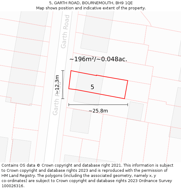5, GARTH ROAD, BOURNEMOUTH, BH9 1QE: Plot and title map