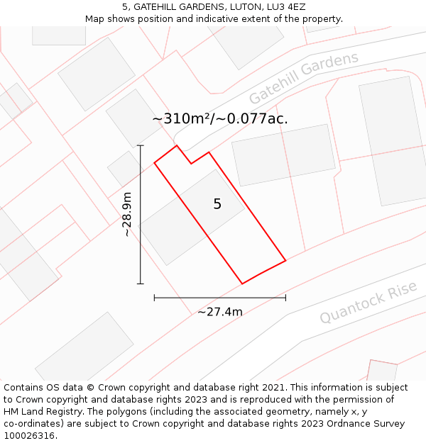 5, GATEHILL GARDENS, LUTON, LU3 4EZ: Plot and title map