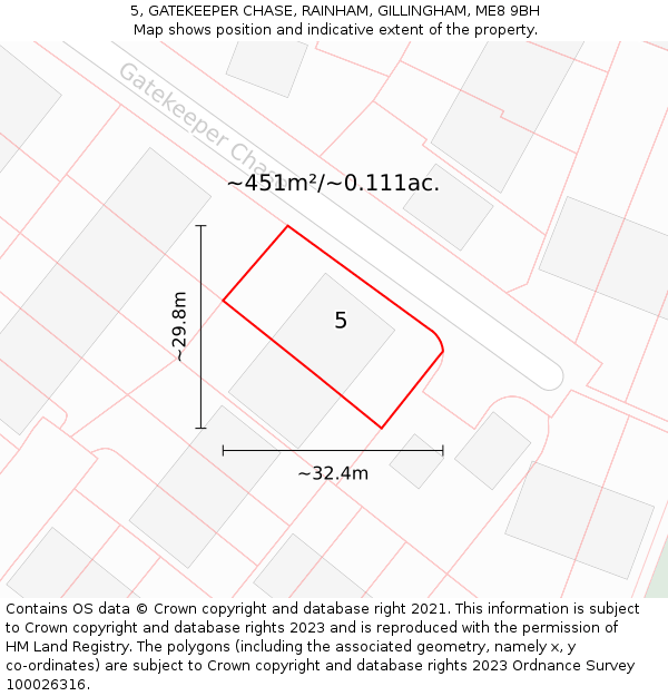 5, GATEKEEPER CHASE, RAINHAM, GILLINGHAM, ME8 9BH: Plot and title map