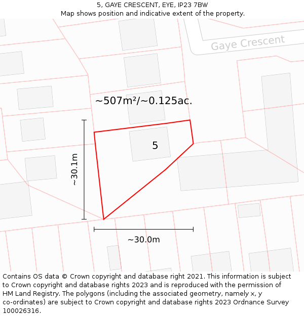 5, GAYE CRESCENT, EYE, IP23 7BW: Plot and title map