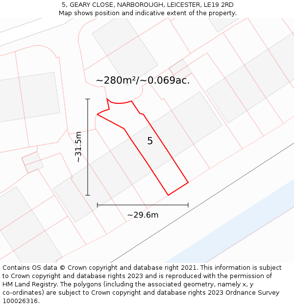 5, GEARY CLOSE, NARBOROUGH, LEICESTER, LE19 2RD: Plot and title map