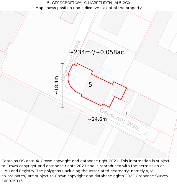 5, GEESCROFT WALK, HARPENDEN, AL5 2GX: Plot and title map